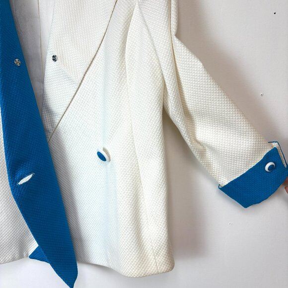 Women’s White & Blue Geometric Power Suit W/Jacket & 2 Skirts - Picture 4 of 16